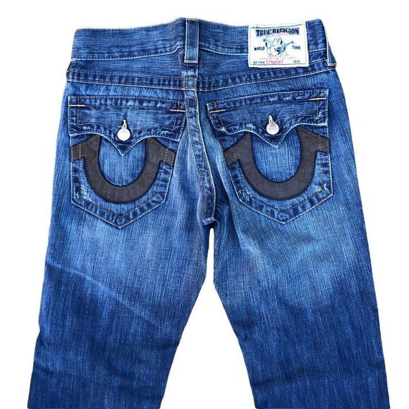 Vintage True Religion Jeans Size 32 STRAIGHT Blue Leather Tab - Picture 2 of 10